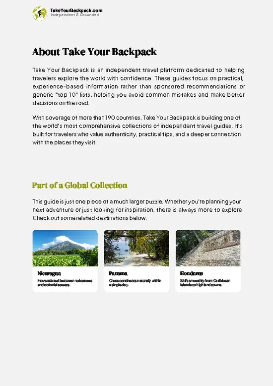 example page 1 from our offline Travel Guide for Costa Rica